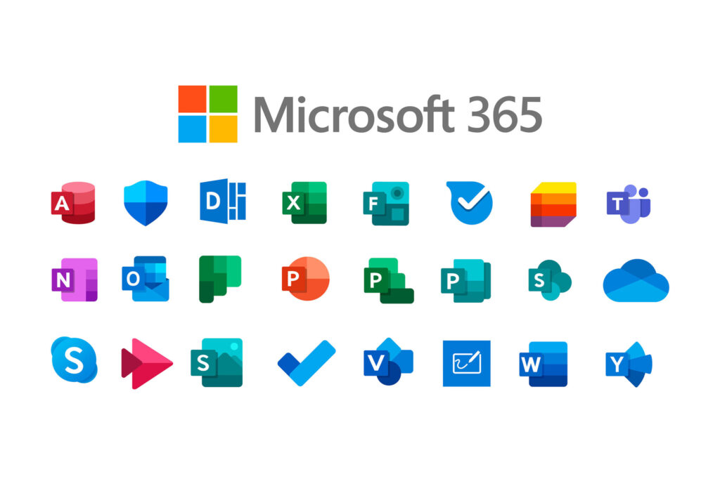Icons collection of Microsoft products - Microsoft 365, on white background, vector illustration